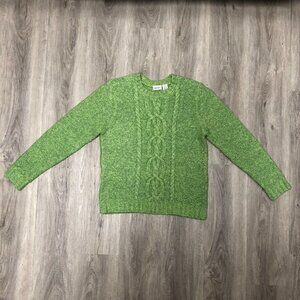 Vintage Size Medium Wool Blend Sweater Lime Green Chunky Cable Knit Cherokee